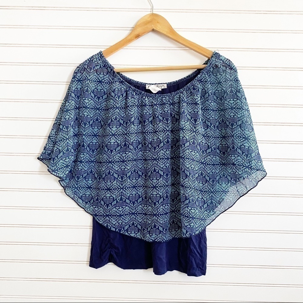 Blue blouse‎ with overlay sheer poncho Size M